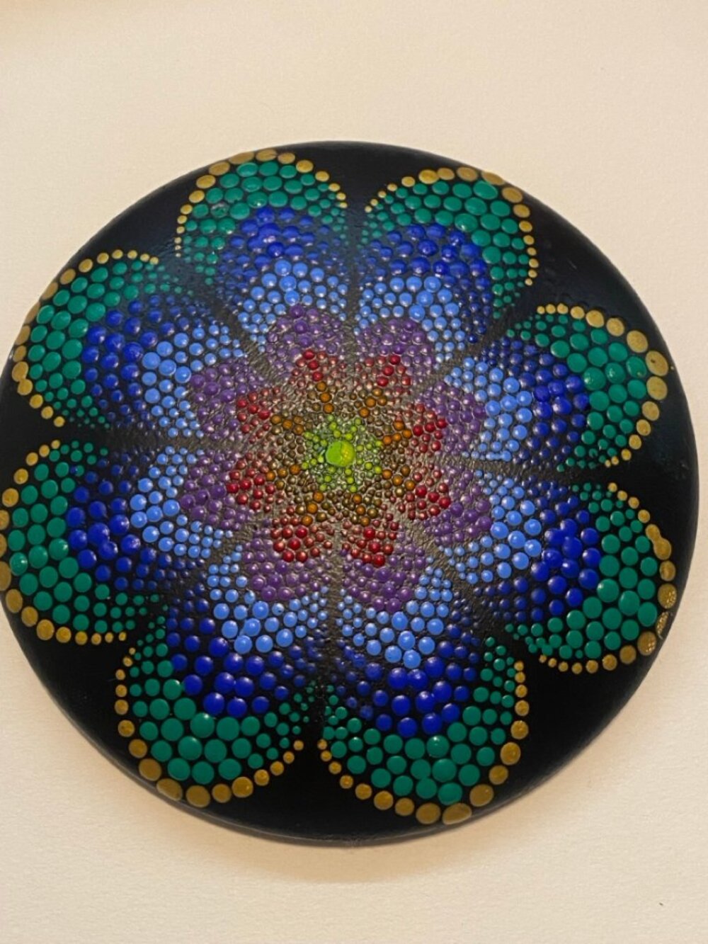 Stunning Hand-painted Mandala Stone - "Midnight Bloom"